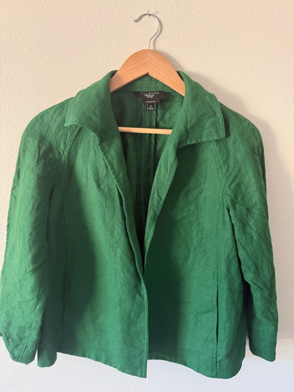 Talbots Irish Linen Petites Emerald Green Linen-Blend Women's Blazer 3/4 sleeve